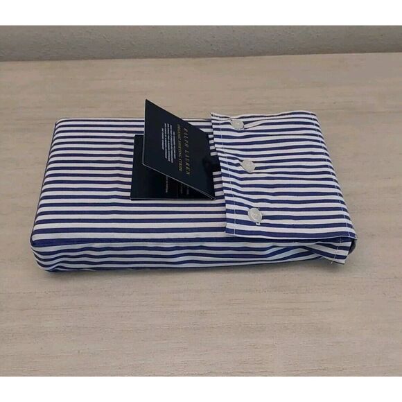 Ralph Lauren Organic Shirting Stripe Cotton Two Standard Pillowcases Blue White - Picture 7 of 9